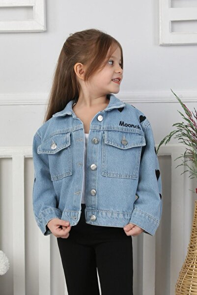 Minigimin Cicileri Jachetă de blugi pentru fetiță cu detaliu broderie inimă pentru fetiță - albastru deschis