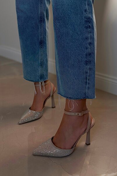 POLKA STORE Venüs Sivri Burun Arka Açık Stiletto Bantlı Abiye Topuklu Kadın Ayakkabı