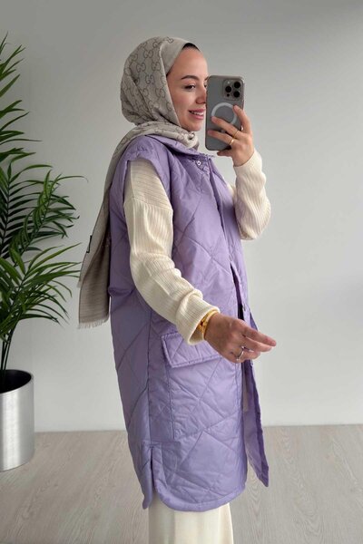 Ka Hijab Lilac Quilted Vest - Pocket Detail