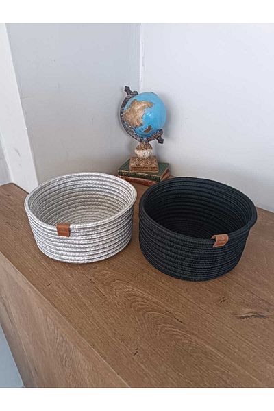 ModaCardin Set of 2 Wicker Baskets and Organizer - Gray and Black
