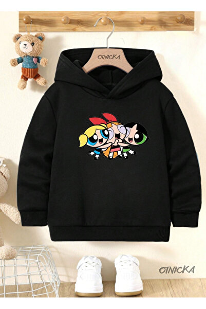 OTNICKA Cotton Custom Design Powerpuff Girls Printed Black Kids Sweatshirt