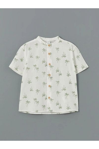 LC Waikiki Lcw Eco Ecru Judge Collar Printed Short Sleeve Boy's Shirt