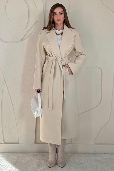 Elbee Fashion Woman Kuşaklı Midi Kaban