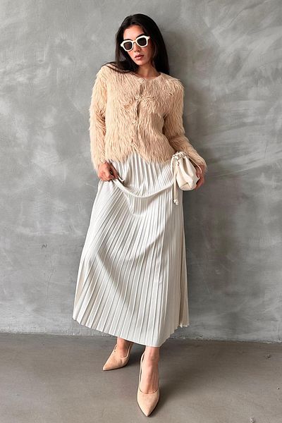 Madmext Ecru Women's Pleated Skirt Mg2318