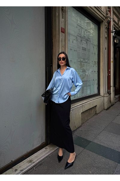 sajarsln Cămașă din satin Saja Rsln - Baby Blue