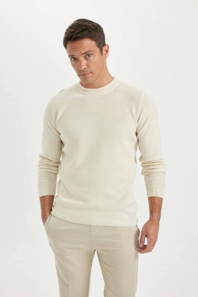 DeFacto A5181 Standard Fit Regular Cut Cotton Crew Neck Muline Patterned Knitwear Sweater