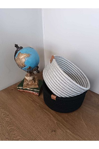 ModaCardin Set of 2 Wicker Baskets and Organizer - Gray and Black