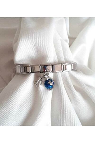 kubotique Çelik Dünya&Uçaklı Seyahat Tutkunu İtalyan Charm Bileklik