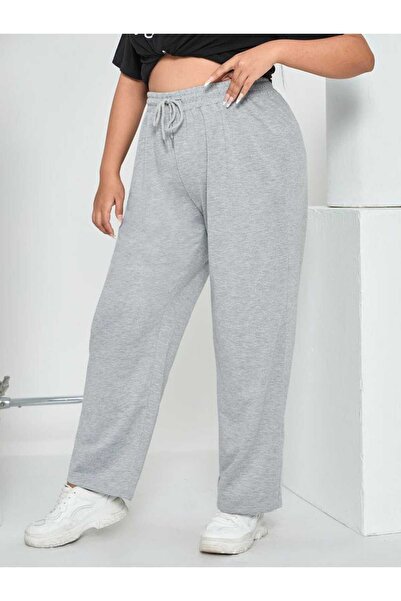 THE WHITE Γυναικείο γκρι φαρδύ παντελόνι επένδυση fleece με ίσιο πόδι