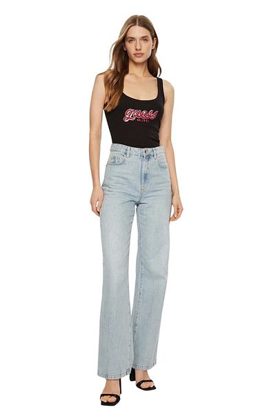 Guess قميص داخلي نسائي أسود بشعار الشنيل