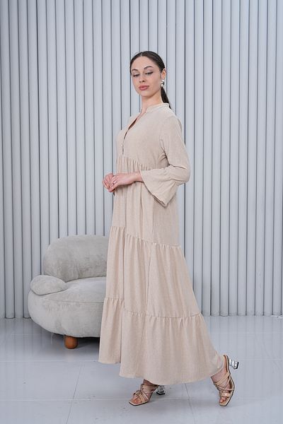 Miss Dünya Lissa Γυναικείο φόρεμα με γιακά Judge με κουμπιά μακριά υφαντά