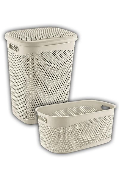 Smartware Katre Dirty Laundry Basket and Laundry Saddle Set Latte