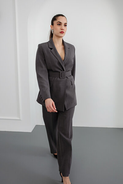 Lafaba Női szürke öves kabát nadrág szett