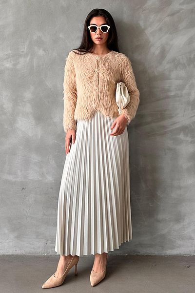Madmext Ecru Women's Pleated Skirt Mg2318