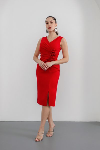 Lafaba Women's Red Flower Detailed Promise Engagement Wedding Evening Dress