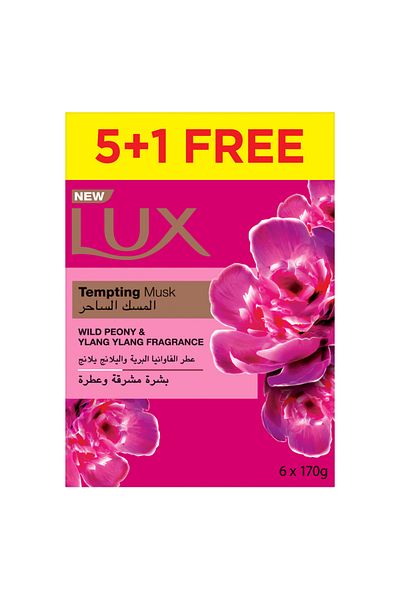 LUX صابونة بار لبشرة متوهجة عطرة، برائحة المسك المغري، مع رائحة الفاوانيا البرية واليلانغ يلانغ