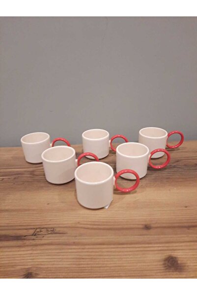 Keramika KERAMİKA BÜYÜK KULPLU ÇAY FİNCANI 6 ADET STACKABLE KIRMIZI