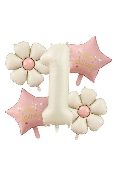 MERİ PARTİ 1 έτους Foil Balloon Daisy - Star Set Retro Concept Μπεζ Χρώμα 1 Αριθμός Μπεζ Χρώμα Daisy