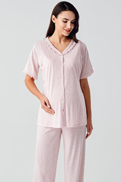 Artış Short Sleeve Buttoned Stretchy Cotton Fabric Maternity Sleepwear Suit