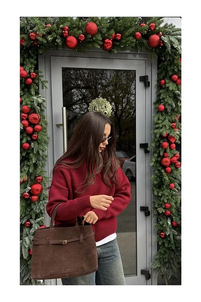 COMBİNE MİCHAİL Pulover de tricotaj oversize cu gât roșu Claret