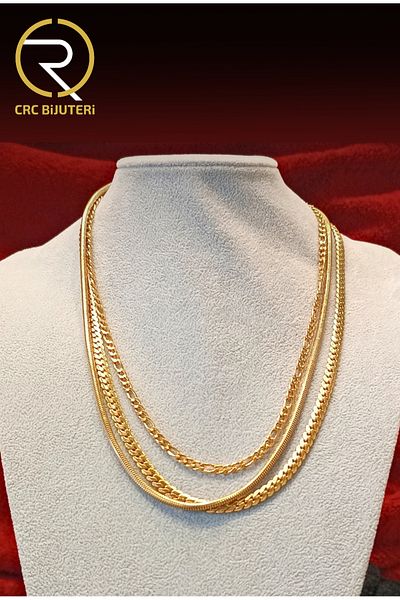 Crc Bijuteri Steel 3-Piece 60 cm Gold Necklace Combination