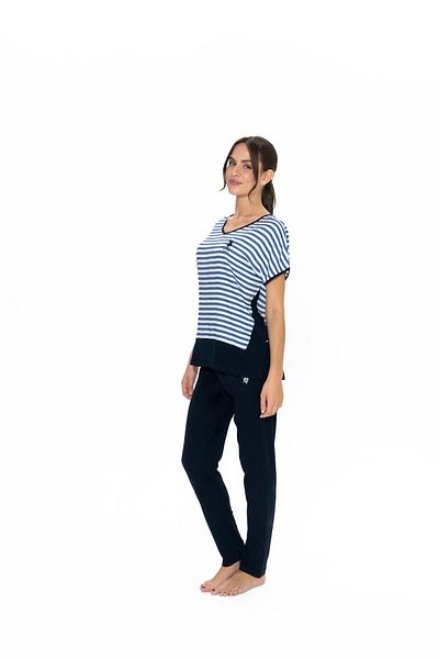 U.S. Polo Assn. Set de pijamale pentru femei din viscoză-bumbac cu licență USPA - bleumarin, decolteu în V