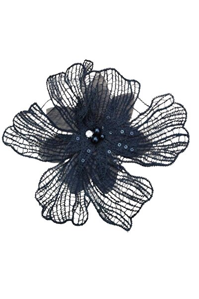 KARAASLAN Dikilebilir Şık Siyah Dantel Çiçek Aplik  Broş- Aksesuar-Dikilebili...