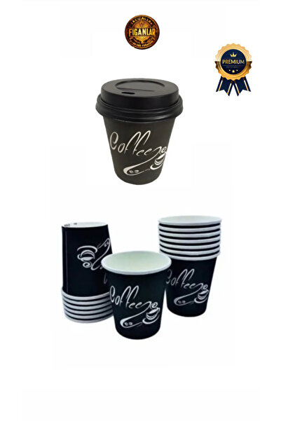 figanlar ambalaj 8 Oz Siyah Kapaklı Karton Bardak Kahve Çay Kağıt Bardak 250 ...