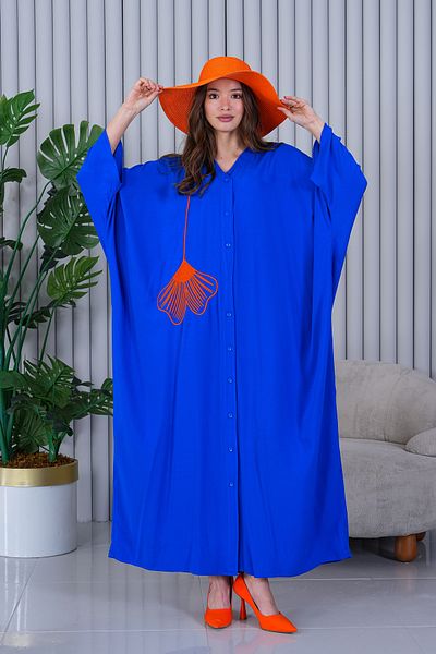 AYASOFYA OTANTIK Rochie cămașă casual oversize cu broderie albastră Saks pentru femei