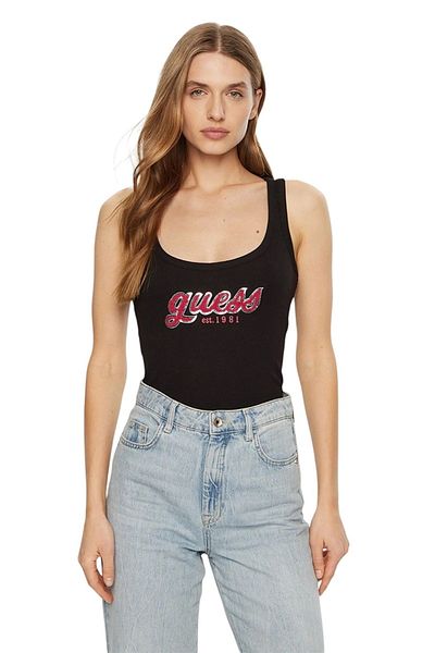 Guess قميص داخلي نسائي أسود بشعار الشنيل