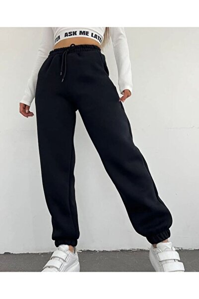 THE WHITE Γυναικείο μαύρο ελαστικό παντελόνι χειμερινό με βαμβακερή επένδυση ...