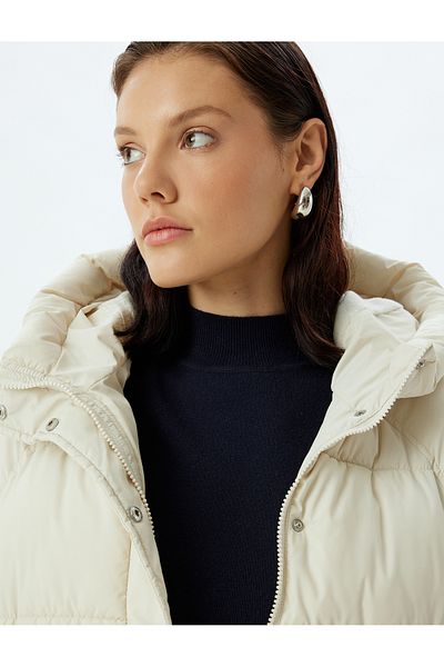 Koton Fleece Lined Oversize Puffer Jacket - Water Repellent Hooded Pocket
