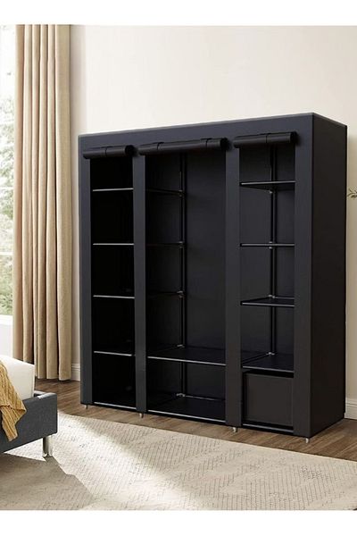 Cady One Foldable Cloth Wardrobe And Luggage Organizer With Hanging Rods And Clothes Rack