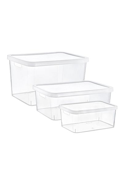 Smartware Transparent Stafi Box with Lid Set of 3 - 4,5-12-18 Lt
