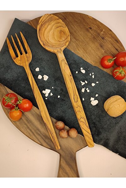 Home Wooden Spoon Food Spoon Wooden Spoon Serving Set Set of 2 Olive Wood Kit...