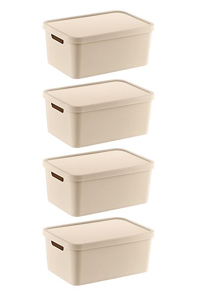 Smartware Set of 4 Stafi Multi-Purpose Box with Lid Latte 4.5 L
