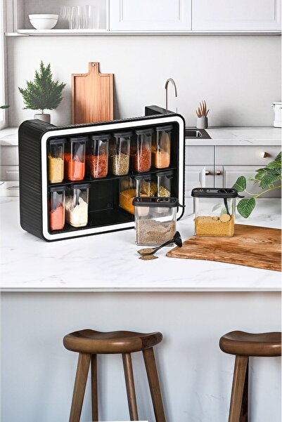 EVSUN HOME Jasper Renetto 12-Piece Spice Rack Set with Stand and Self-Adhesive Spoon and Lid