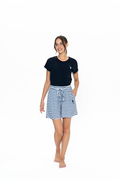 U.S. Polo Assn. Costum pentru femei, licențiat, USPA, viscoză-bumbac, (albastru marin), pantaloni scurți