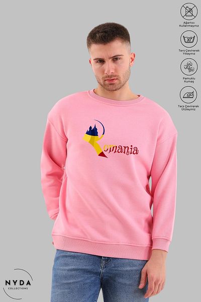Nyda Collections Unisex μακρυμάνικο φούτερ με στάμπα Ρουμανίας με λαιμόκοψη χωρίς κουκούλα