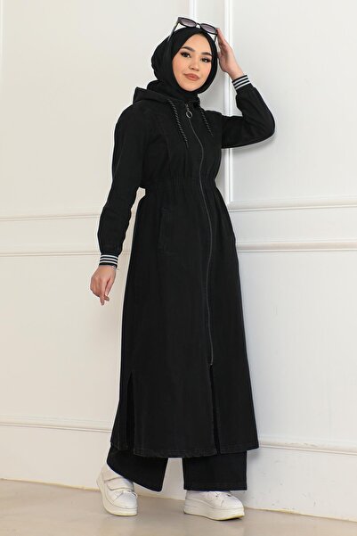 Modamihram Черен дънков костюм - ластик и качулка 19362