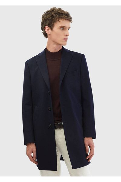 Ramsey Navy Blue Weaving Overcoat