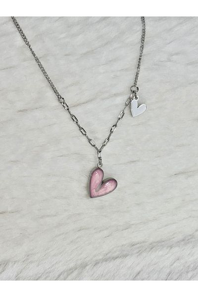 Store Pink Heart Steel Women Necklace Stainless Romantic Pendant Exquisite Gift for Lover