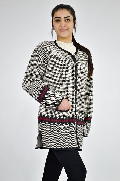 Tuğra Crew Neck Goose Feet Patterned Jacket