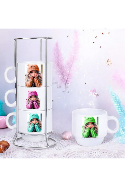 LADİJİTAL BASKI ÇÖZÜMLERİ Renkli Baskılı  Dörtlü Askılı Fincanlar