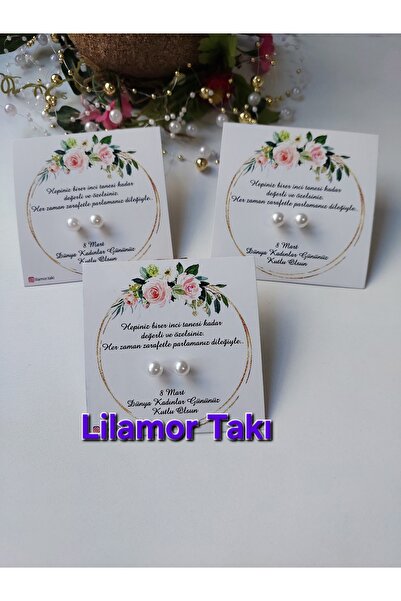 Lilamor 10 Adet 8 Mart Dünya Kadınlar Günü Hediyesi inci Küpe