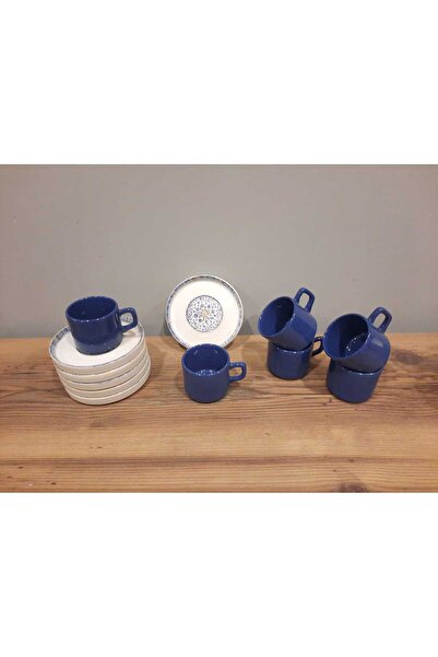 Keramika Çay fincan takımı stackable 12 parça 6 kişilik patlak lacivert
