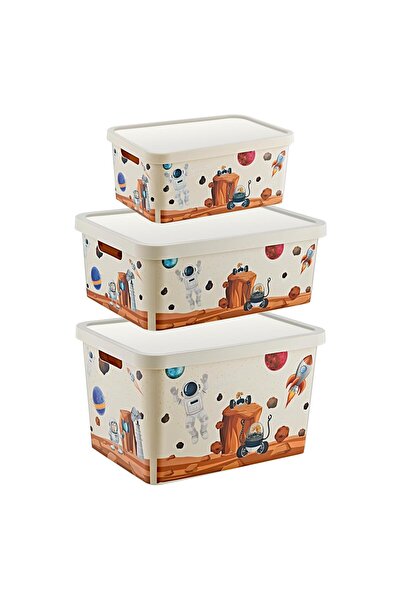 Smartware مجموعة من 3 صناديق بغطاء منقوش من ستافي (4.5-12-18 لتر)