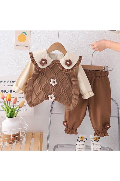 KOKOŞ BEBEK Daisy Detailed Knitwear Sweater 3 Piece Set