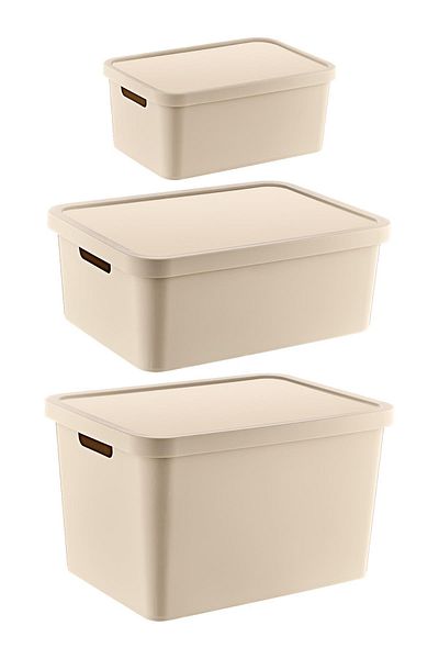 Smartware Set of 3 Stafi Box with Lid Latte (4,5-12-18 Lt)