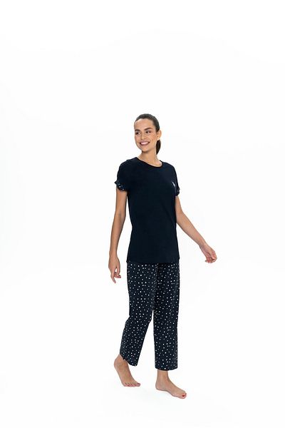 U.S. Polo Assn. Set pijama pentru femei, licențiat, USPA, 50% bumbac, 50% modal, (marine), buline